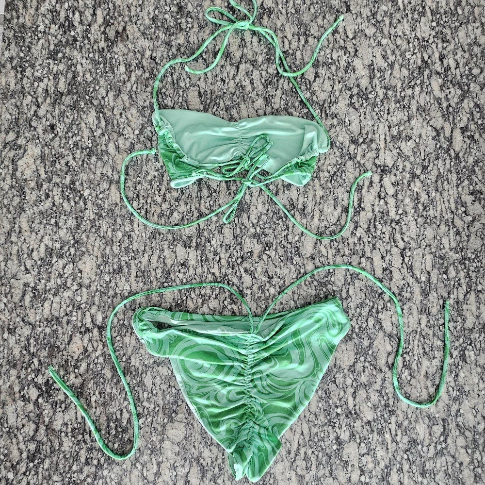 Frankie's Bikinis Naomi Foxy Satin Cheeky Green Camouflage Two Piece - Picture 6 of 15